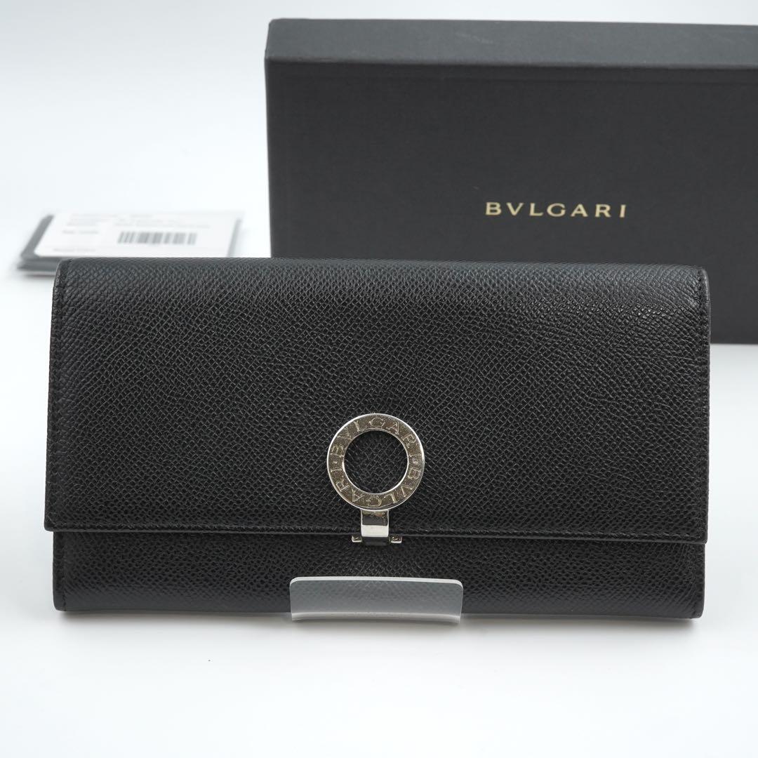 【美品】BVLGARI レザー 二つ折り財布 サークルロゴ クラシコ ブラック ブルガリ BVLGARI クラシコ ブルガリブルガリ ロングウォレット