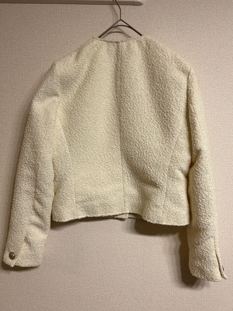 【未使用】ZARA ザラ　ノーカラージャケット　金ボタン　ツイード　ショート