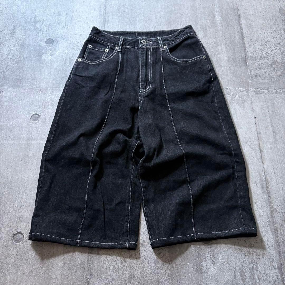 y2k opium wide black denim half pants - メルカリ