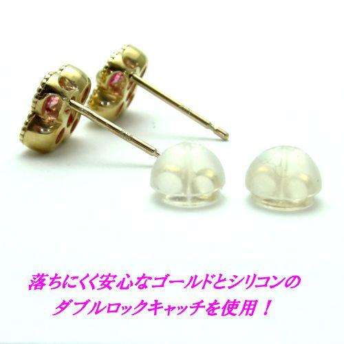 K10YG ピンクサファイア フラワーデザイン ダイヤカット ピアス