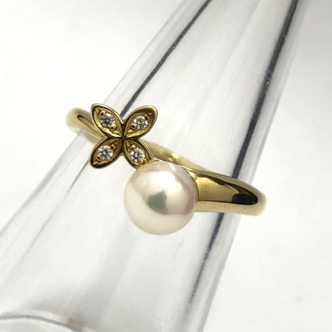 (B031908)MIKIMOTO K18 リング YG ダイヤ パール 指輪