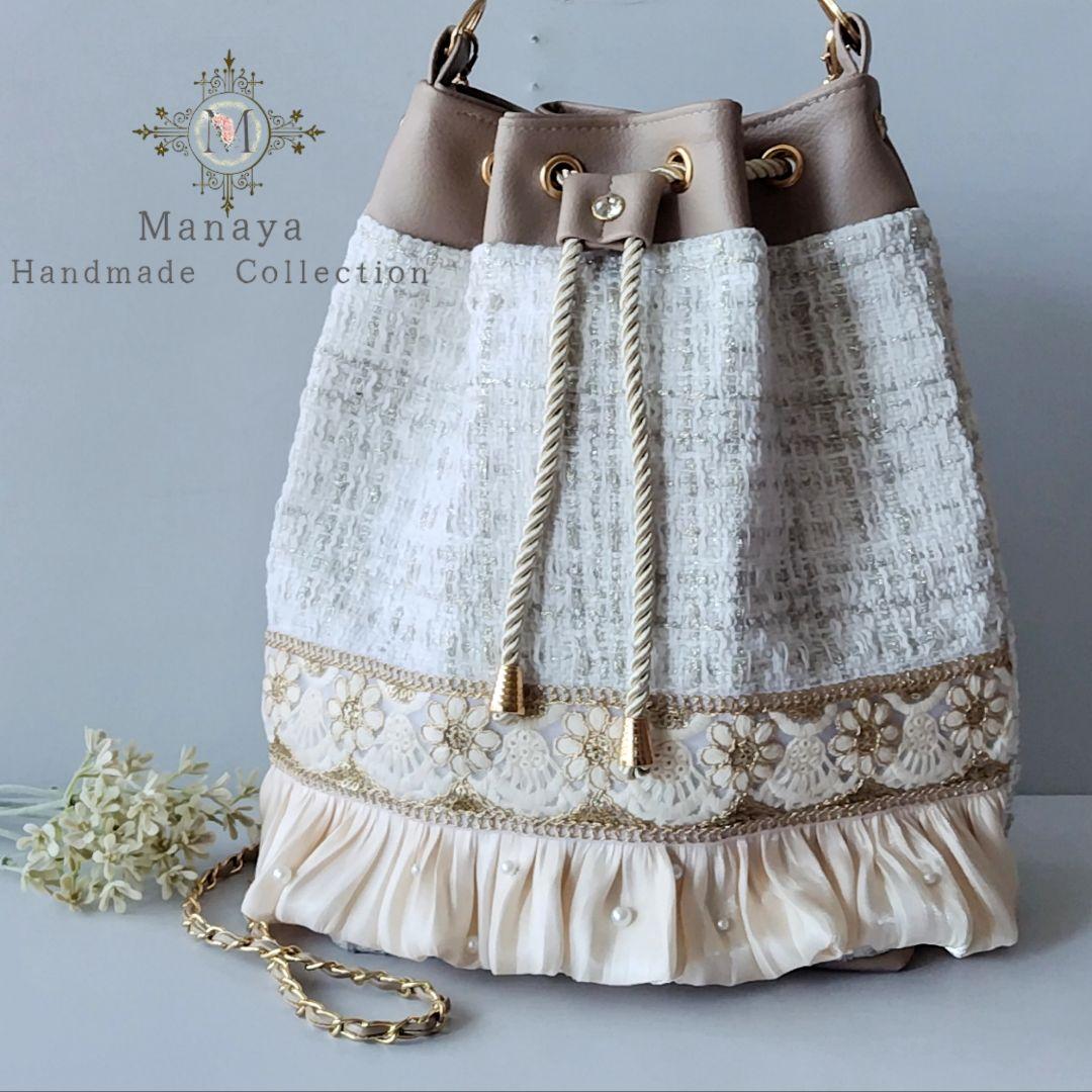 MIKU様　インド刺繍リボンポシェット ミルクティー3600-150