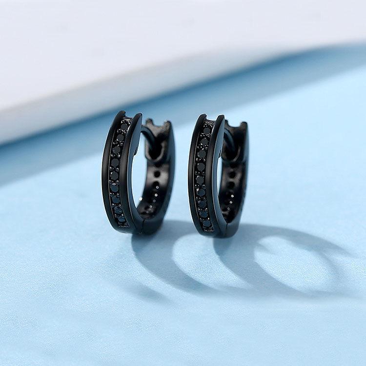 ダイヤカット】ピアス フープ リング シンプル S925 ブラック
