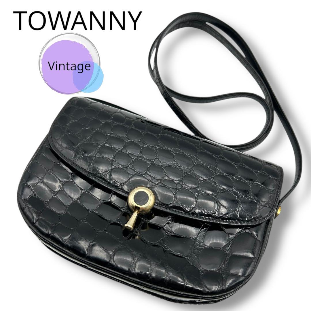 TOWANNY トワニー ハンドバッグ ブラック クロコダイル　クロコ TOWANNY】トワニー 黒 クロコダイル ショルダーバッグ - メルカリ