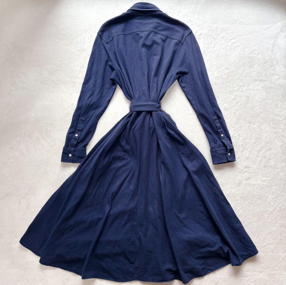 美品 ラルフローレン シャツワンピース ロング Aライン ベルト ラルフローレン 長袖 ロングワンピース ベルト ポニー Aライン