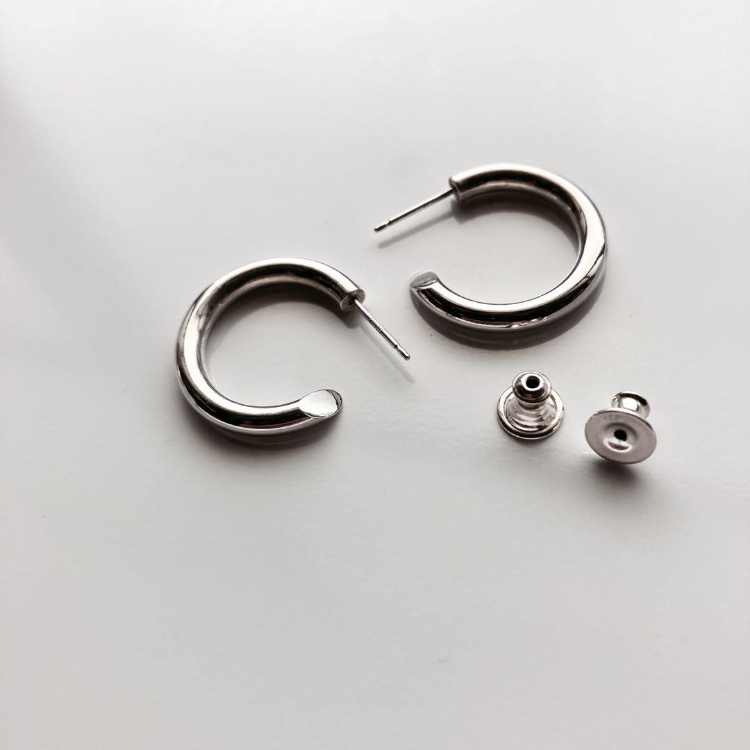 両耳用【 3mm×21mm 】シルバー925 フープピアス 両耳用【 3mm×21mm 】シルバー925 委ねる フープピアス