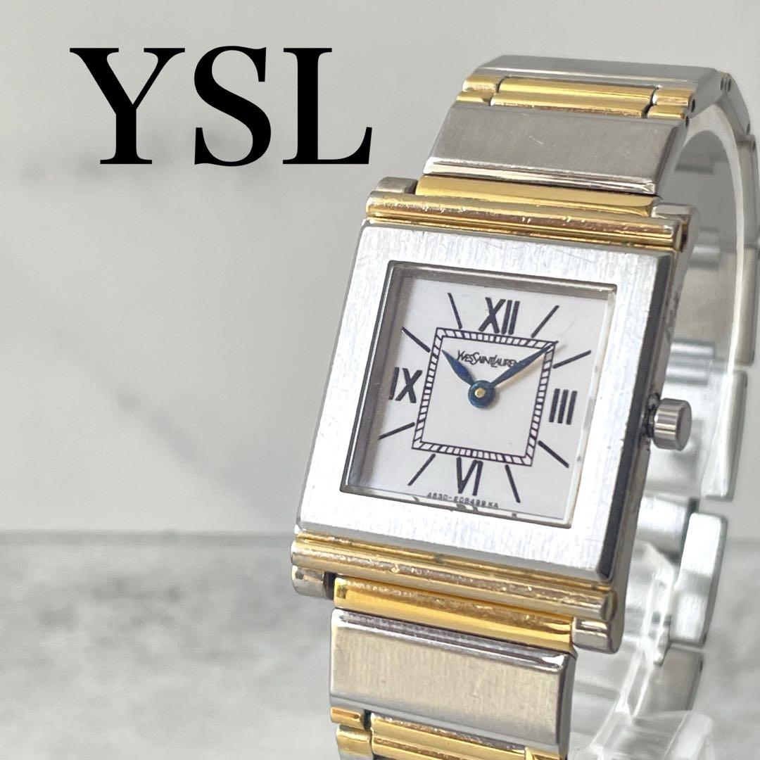 【受注生産品】 稼動品 YSL イヴサンローラン スクエア 青針 コンビカラー 時計
