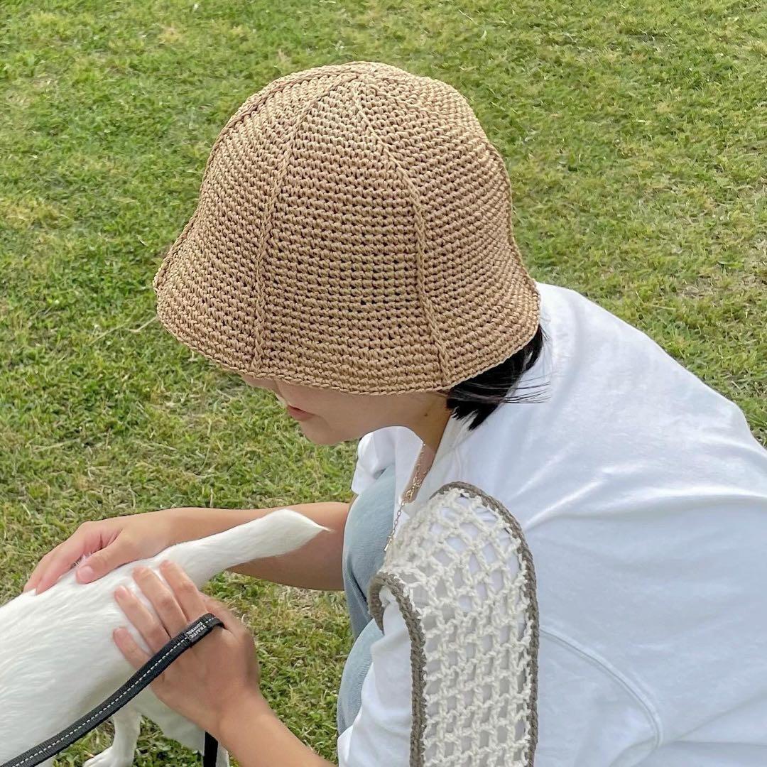 クロシェハット　バケットハット　麦わら帽子
