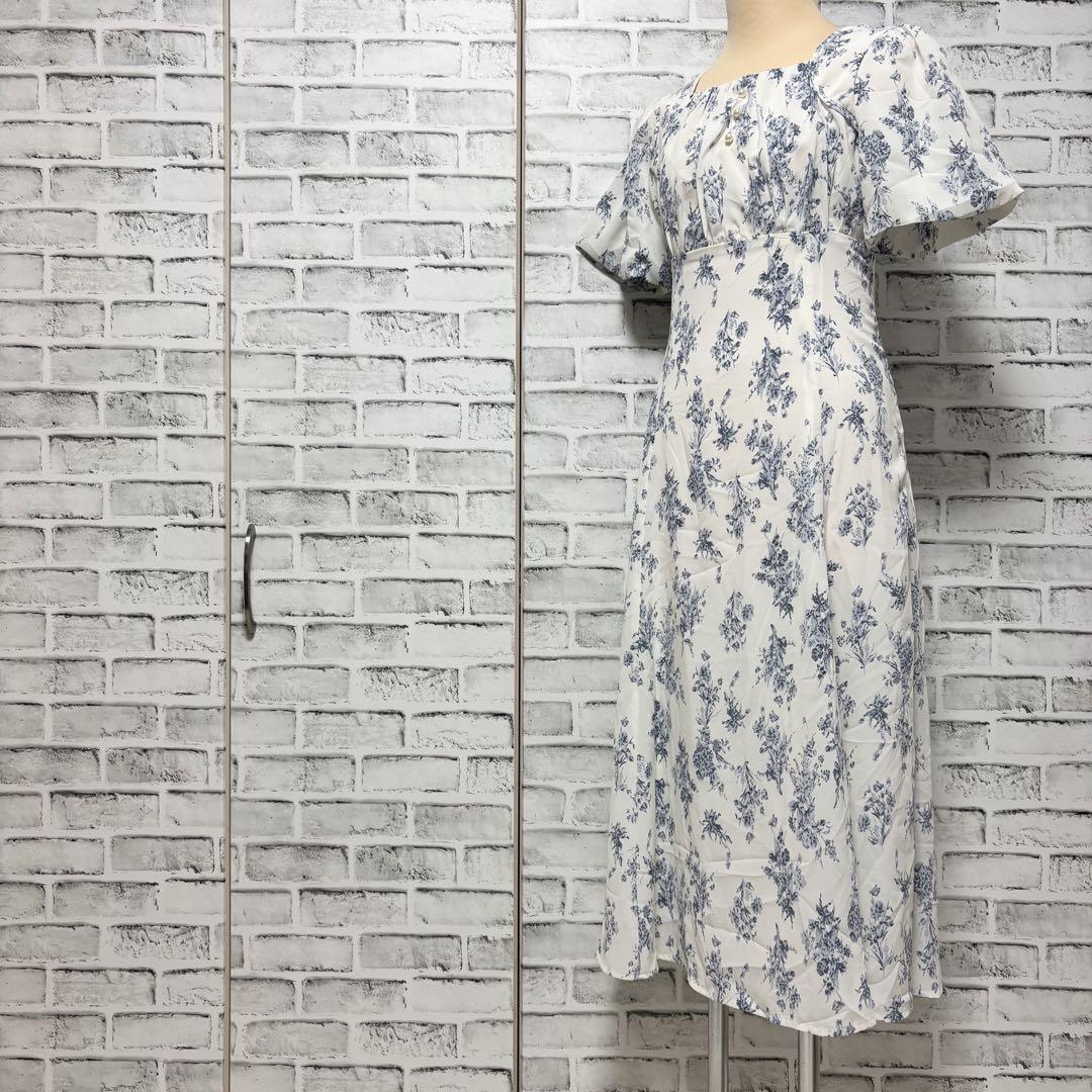 tocco closet パール付きバックレースアップフラワープリントワンピース