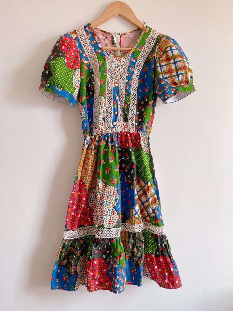 ヴィンテージ 70s パッチワーク ワンピース レア ハンドメイド