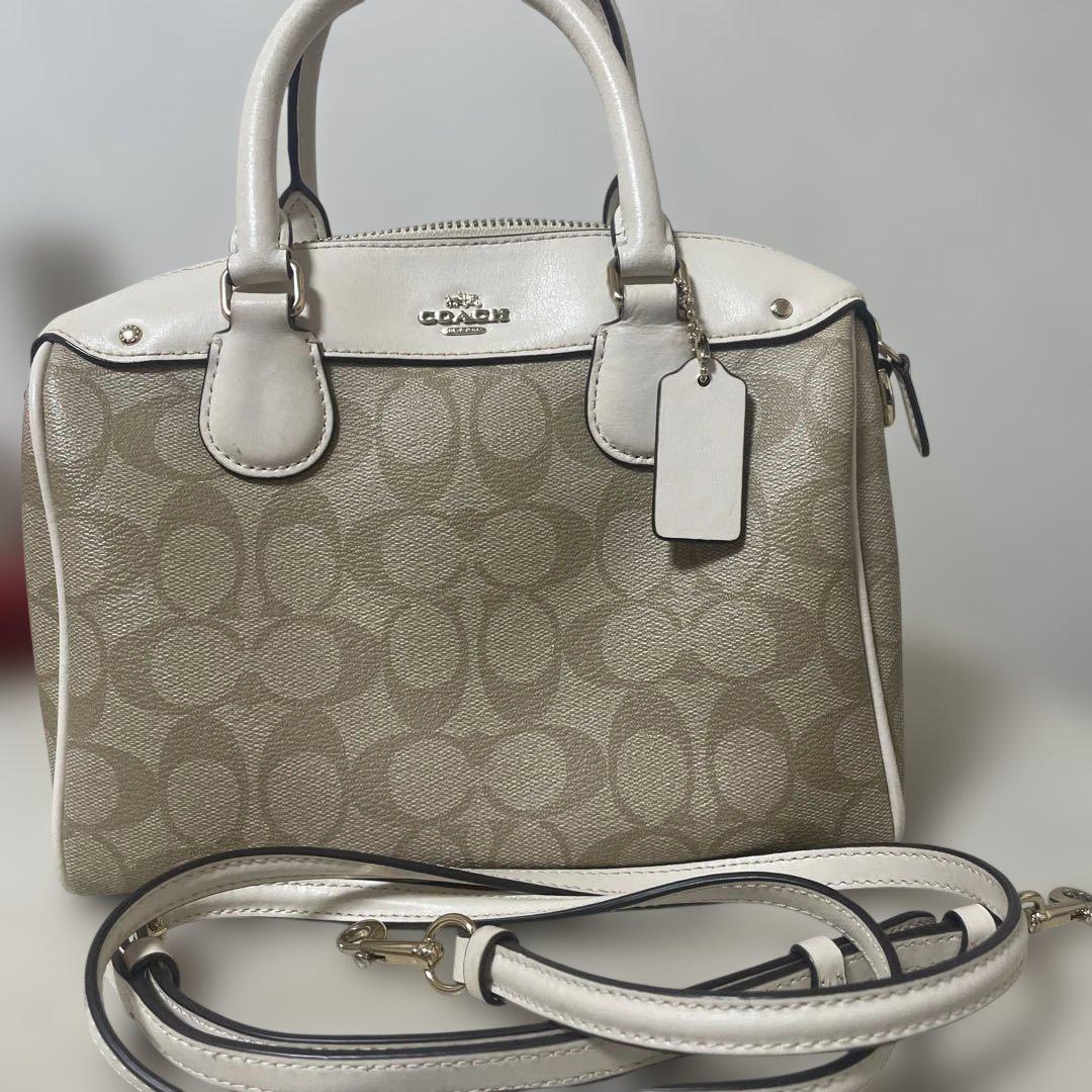 コーチ シグネチャー 2Way ミニボストン ショルダー バッグ 馬車金具 コーチCoach ショルダーバッグ ミニボストン 2way シグネチャー