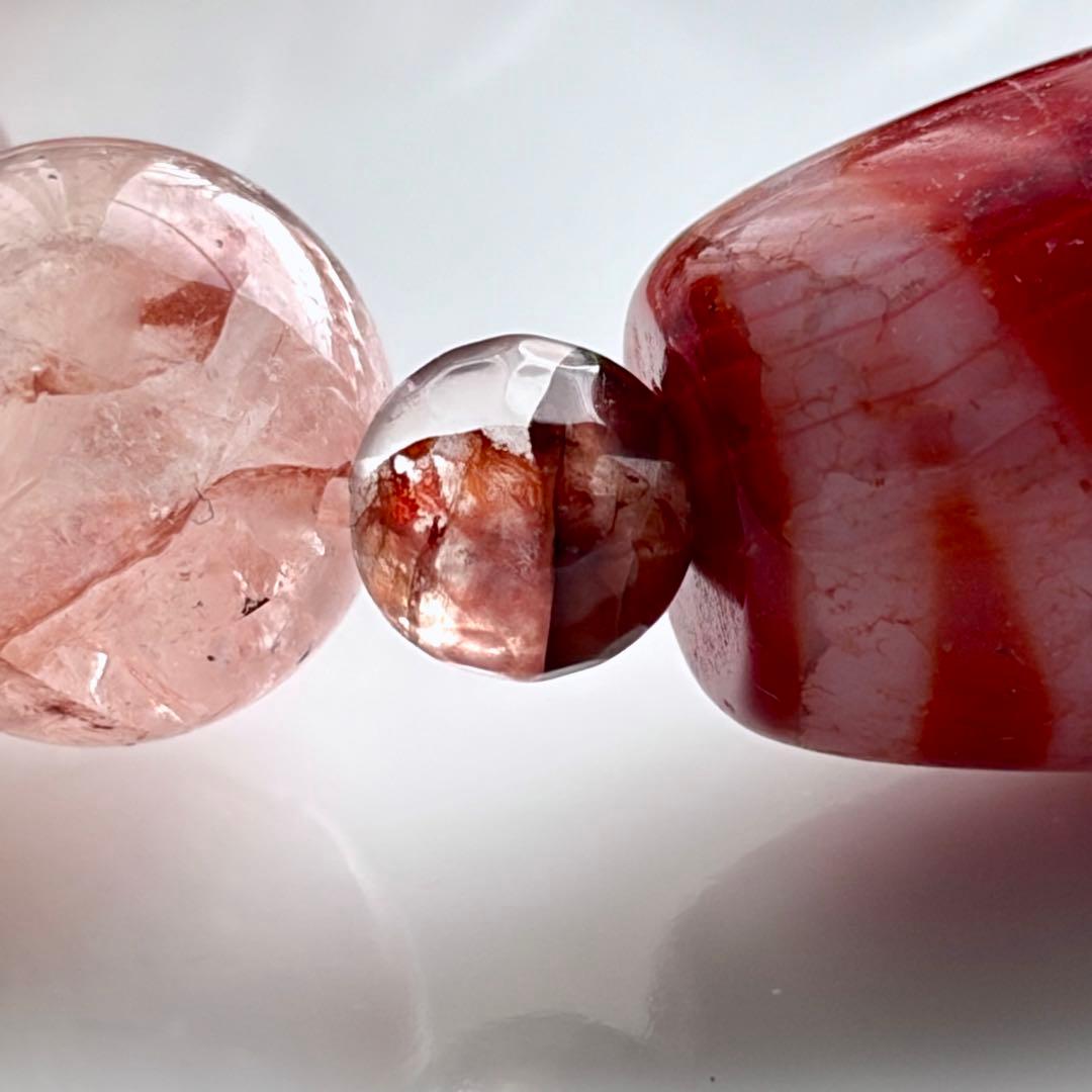 希少朱砂入り✨息増懐珠天珠&西瓜天珠ブレス〜マニカランヒマラヤ水晶と共に 希少朱砂入り✨息増懐珠天珠&西瓜天珠ブレス〜マニカランヒマラヤ水晶と共に