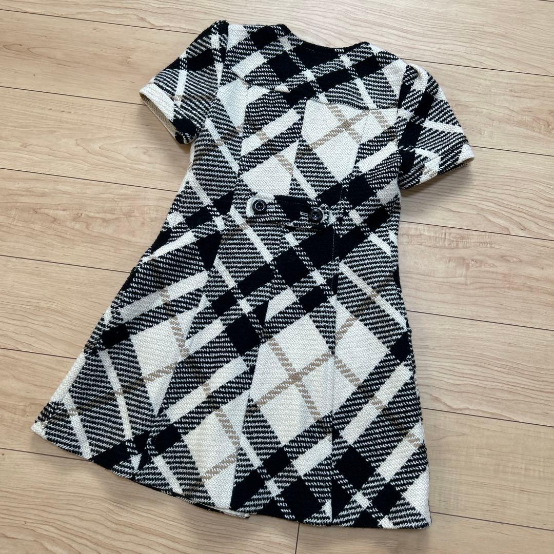 バーバリーブルーレーベル 厚手 ウール チェック ツイードワンピース 38 バーバリーブルーレーベル 厚手 ウール チェック ツイードワンピース 38