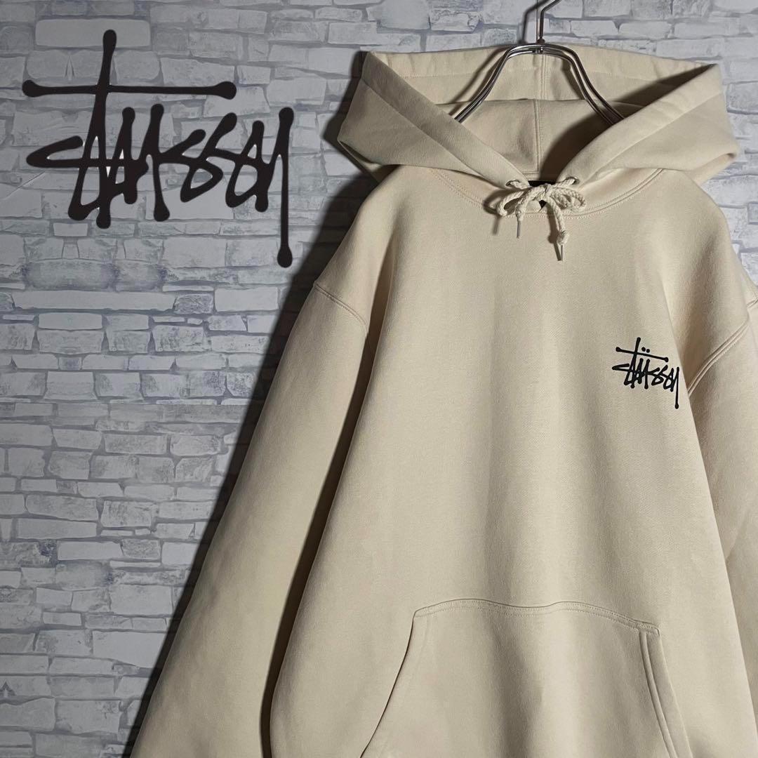 ステューシー ストックバックロゴ ベージュ M(L相当) 裏起毛 美品 極厚