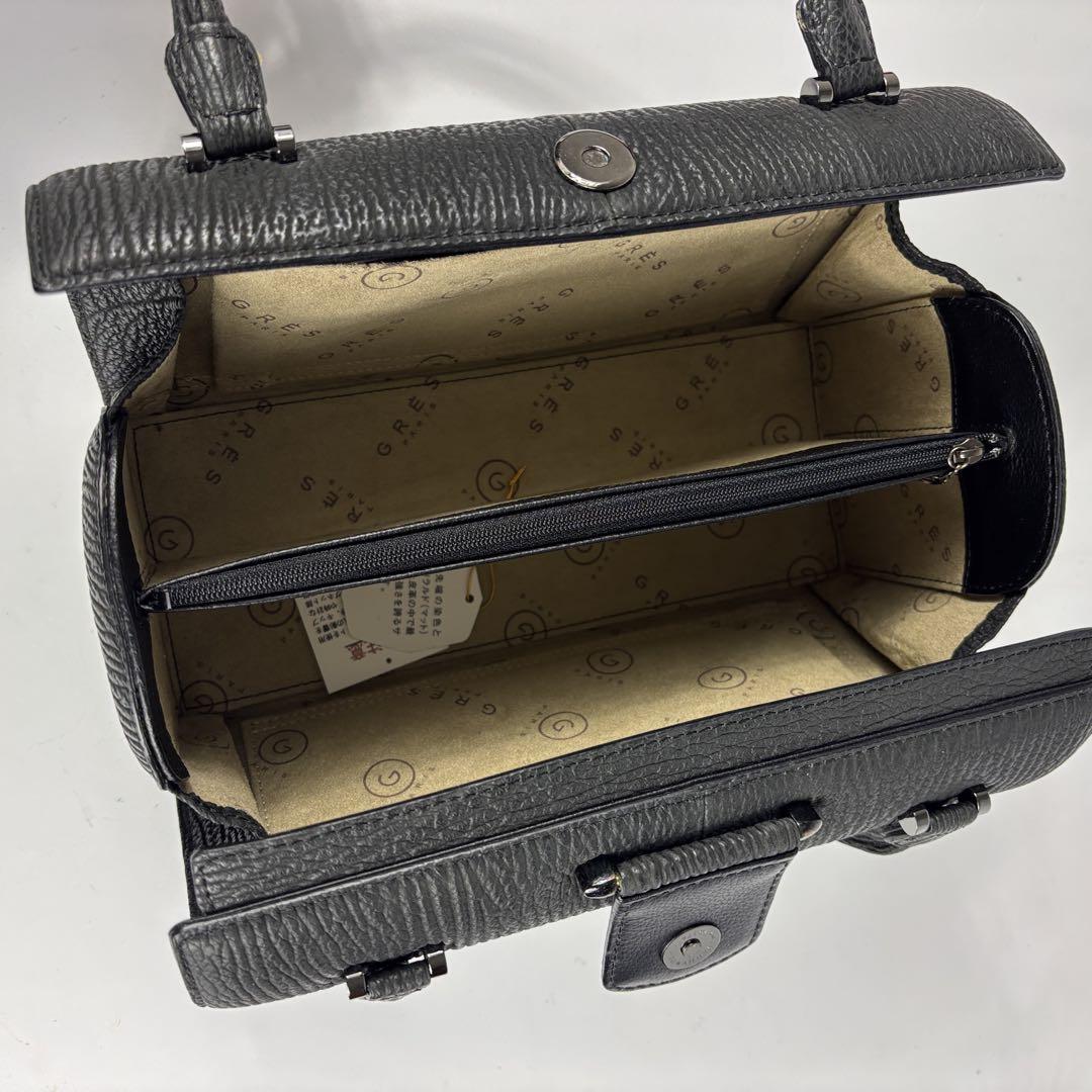 JRA認定 【美品】GRES ミニボストン ハンドバッグ シャークスキン 黒