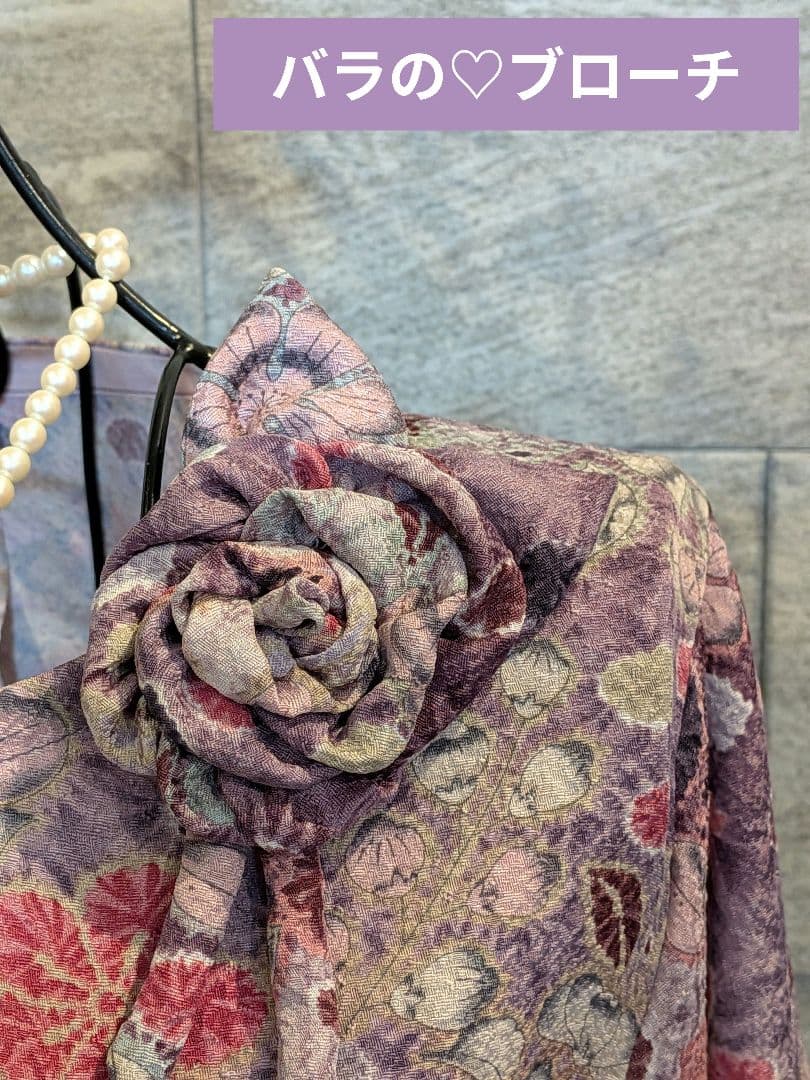 A235着物リメイク辻が花柄Aラインワンピース★リボン・ブローチ A235着物リメイク辻が花柄Aラインワンピース★リボン・ブローチ