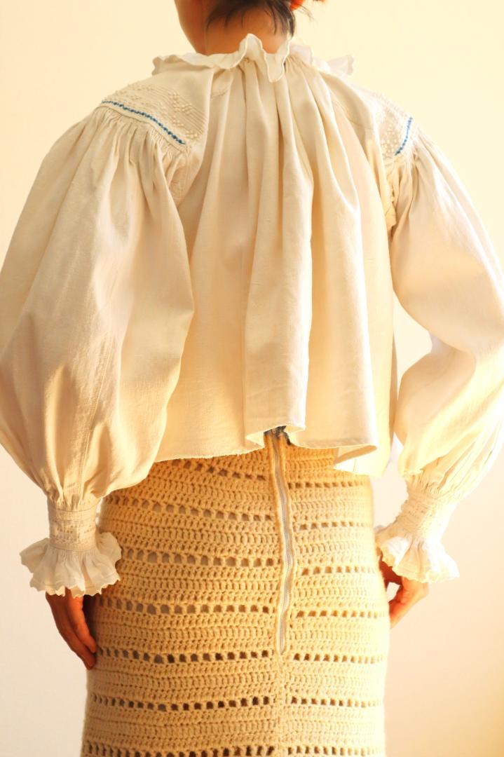 トップス 1940s Blue Embroidered Romanian Blouse S
