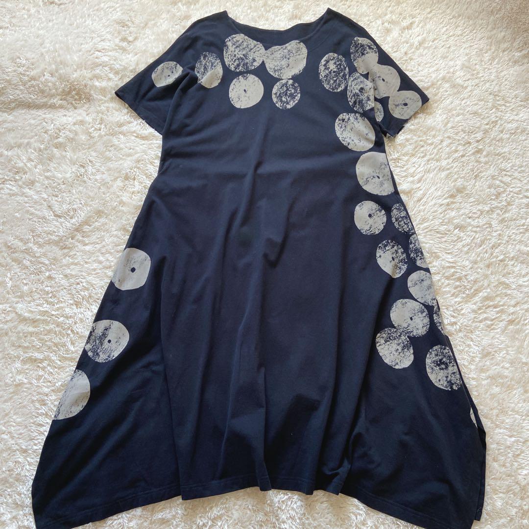 センソユニコ 芽風 ドット半袖チュニックワンピース ブラック センソユニコ 芽風 ドット半袖チュニックワンピース ブラック