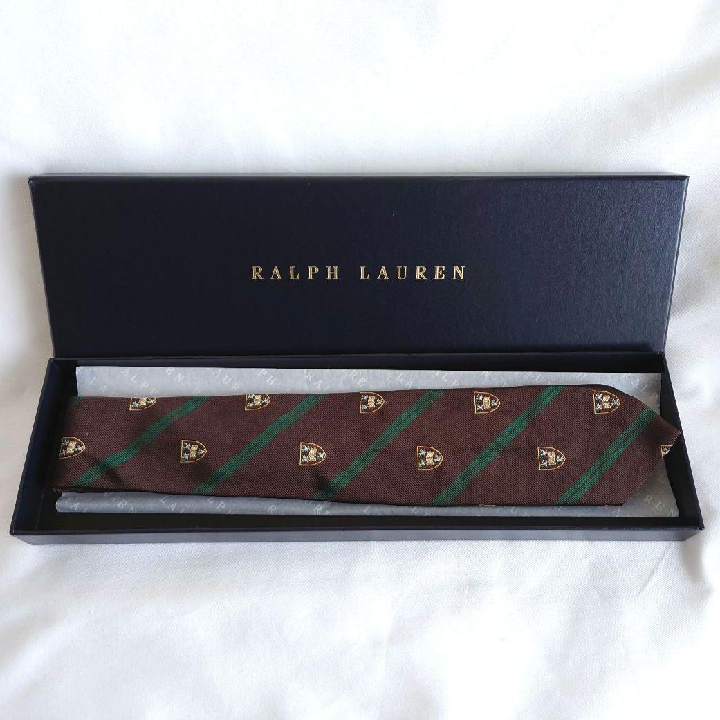 【新品·未使用·箱付】Ralph Lauren クレストストライプタイ/ブラウン