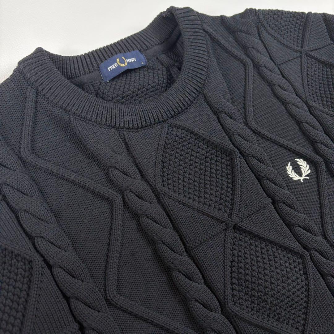 限定品✨フレッドペリー ビームス別注 ケーブルニット 月桂樹ロゴ ブラック L