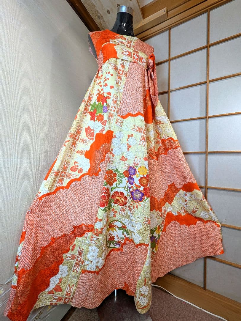 振袖着物リメイクワンピース正絹ウエストリボン付き着丈130センチ身幅60センチ WWW_OLIVIERBERNSTEIN_COM