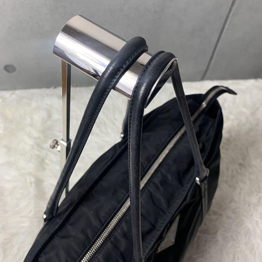 希少】PRADA トートバッグ 三角ロゴ ブラック A4◎ レザー ナイロン