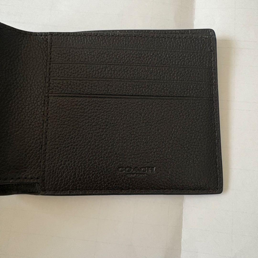 coachブラック レザー シボ革 二つ折り財布 パスケース 保存袋