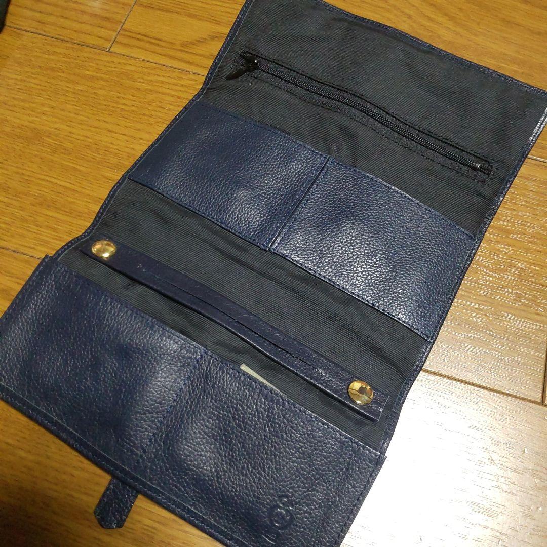 レビュー高評価の商品！ 高級牛革 非売品 お値下 ネイビー 三つ折りアクセサリー レザー 小物