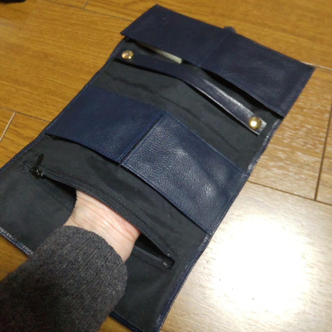 お値下 非売品 高級牛革 ネイビー レザー 三つ折りアクセサリーケース 非売品 高級牛革 ネイビー レザー 三つ折りアクセサリーケース