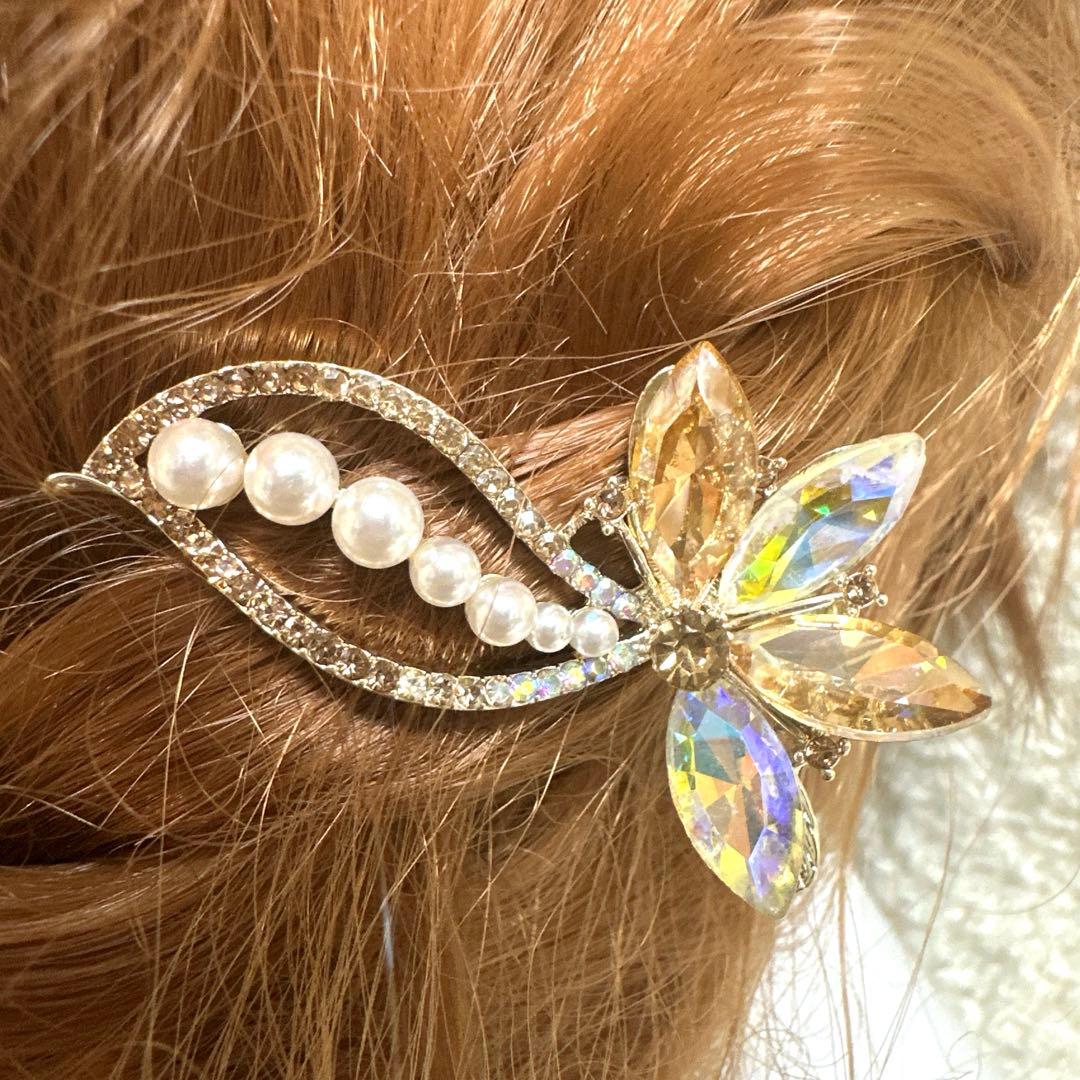 一点物☆✴︎ヘアピンコーナー644E輝く蘭の花ビジュークリップお花