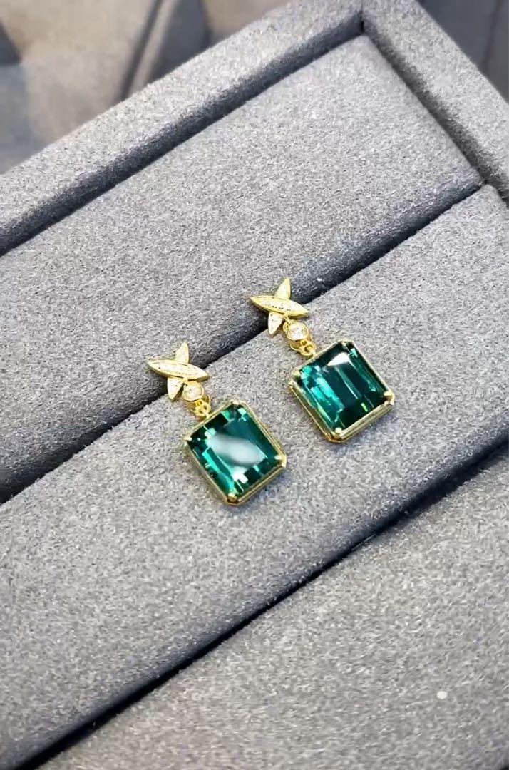 K18YG 天然 ダイヤモンド トルマリン ピアス 18金 キラキラ