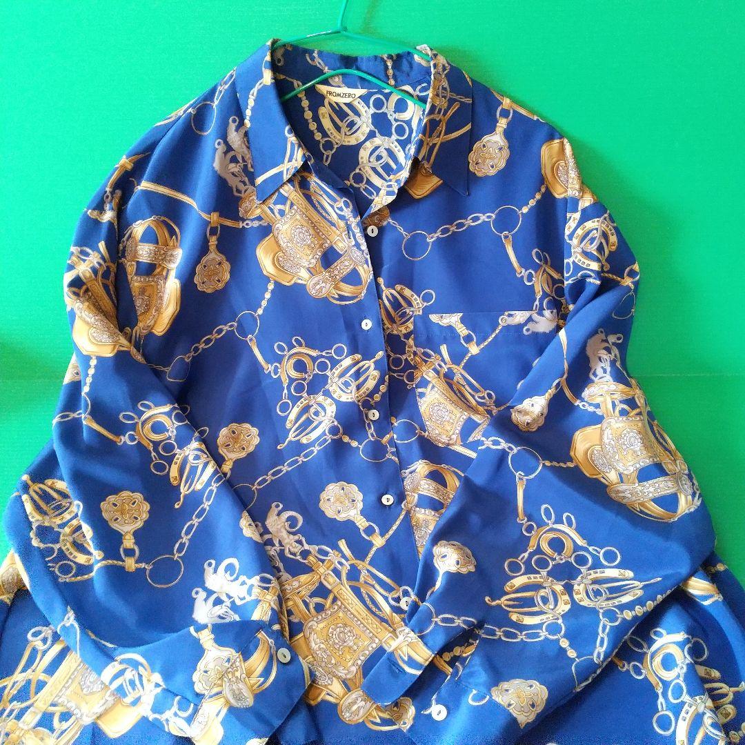 vintage ポリシャツ フリーサイズ 古着 柄シャツ