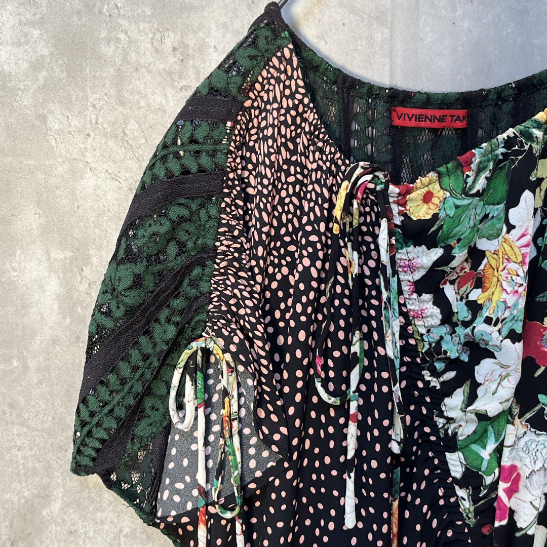 ヴィヴィアンタム 異素材切替デザインワンピース 40サイズ 赤タグ 近年モデル 名作☆VIVIENNE TAM レッドタグ 切替ワンピース 40サイズ2017年