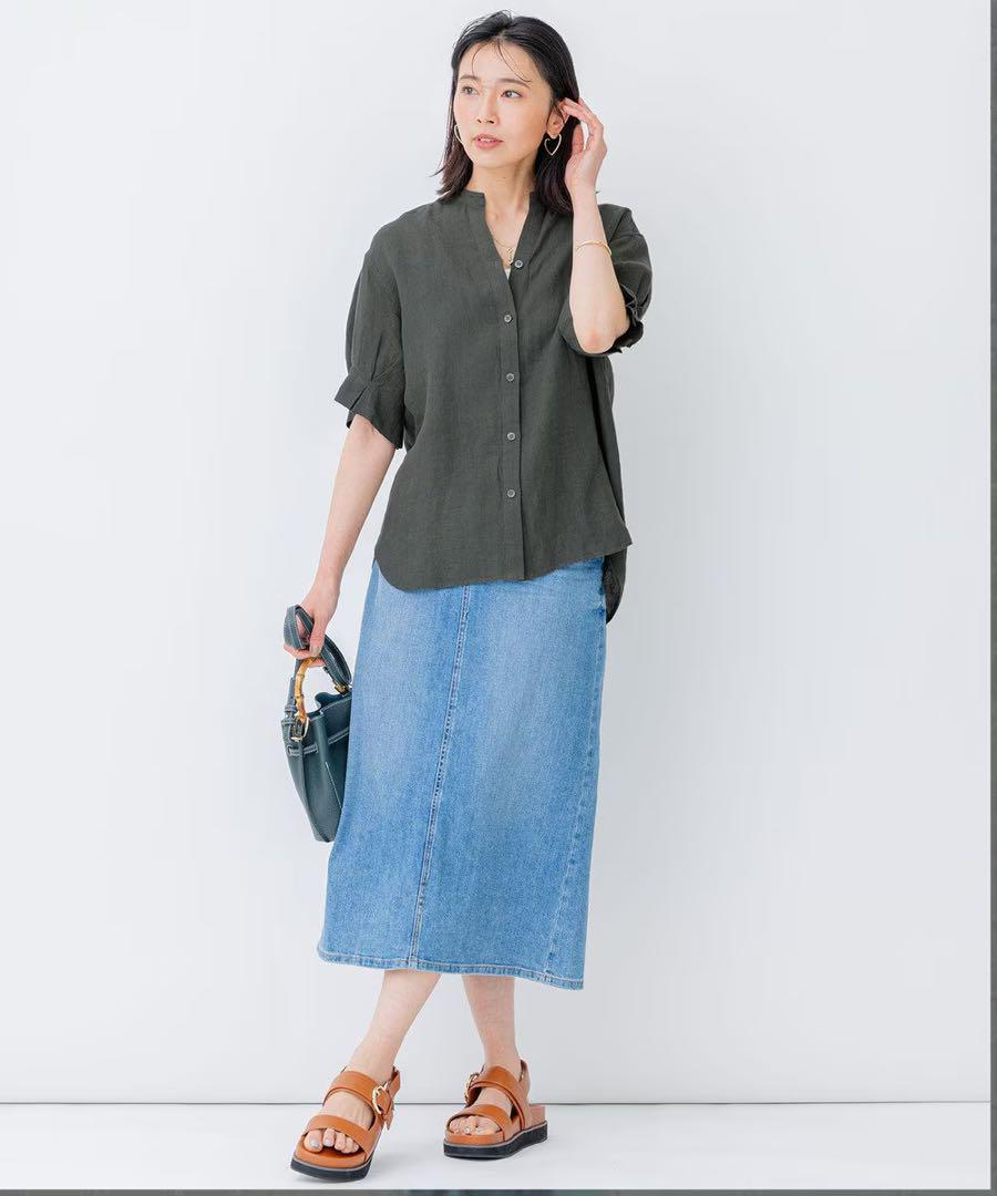 23区【洗える】LIBECO スキッパーブラウス カーキ 38 23区【洗える】LIBECO スキッパーブラウス カーキ 38 トップス