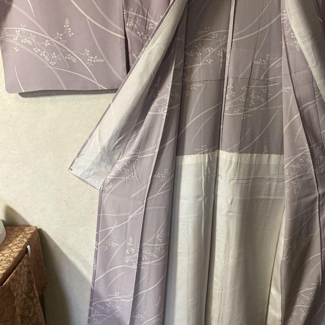 小紋/絽 ］正絹 薄紫 竹 笹 街着 薄物 夏物 夏着物 盛夏 居敷