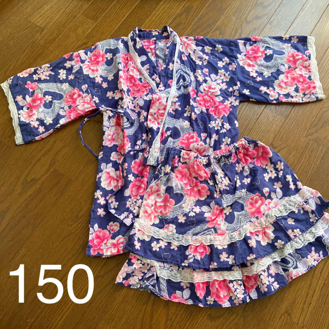 女の子 甚平 150 キラキラ ラメプリント レース 花柄 浴衣 21a W新作 送料無料 女の子 甚平 150 キラキラ ラメプリント レース 花柄 浴衣 21a W新作 送料無料