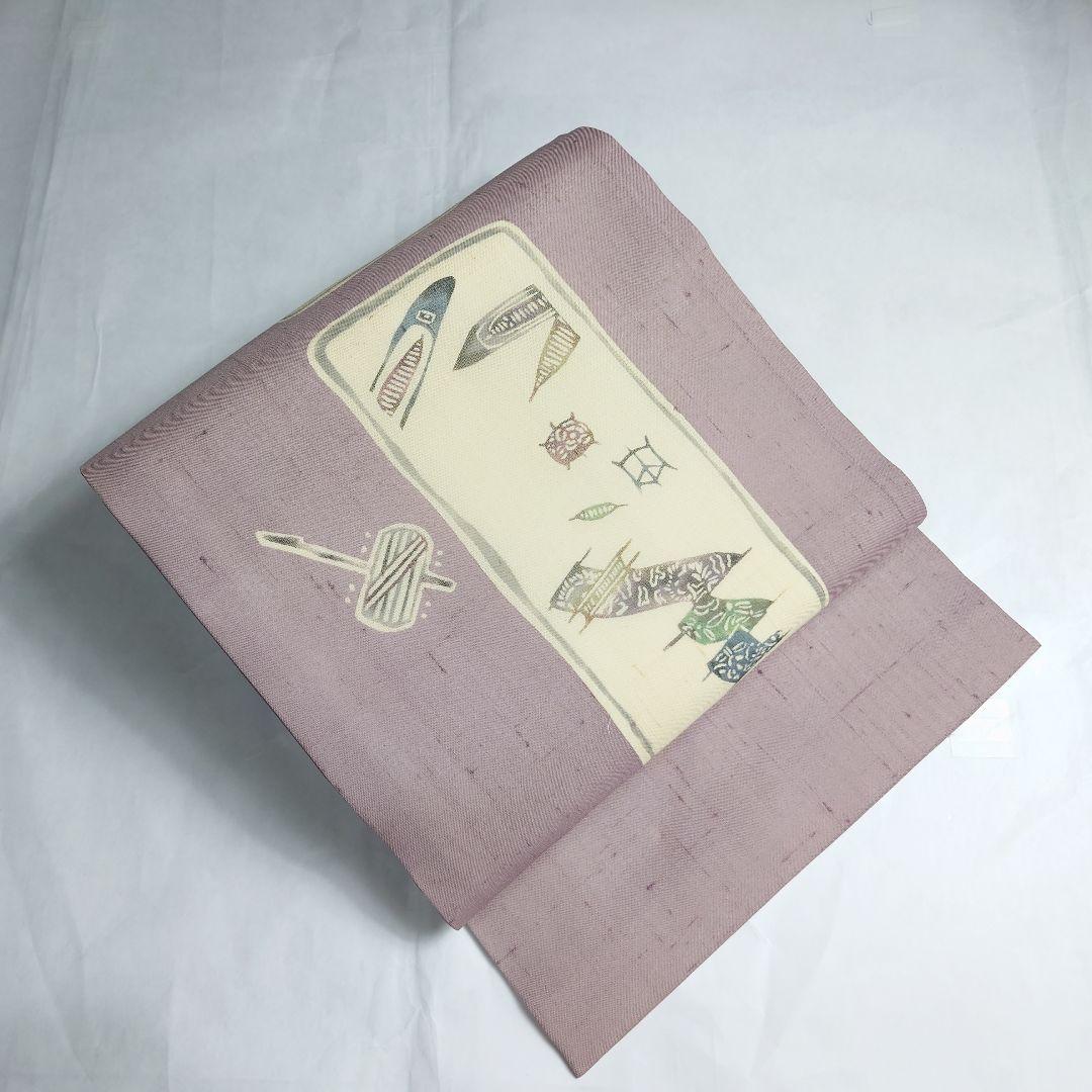 正絹 夏 名古屋帯 紗 紬 川島草苑 型絵染め 糸巻き図案 訳あり