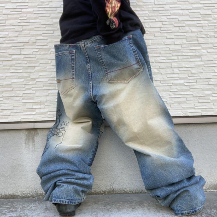限定品好評 アカデミクス ワイド デニム バギーパンツ 刺繍 b系 hip hop xNZJX-m76588763904 特価正規店