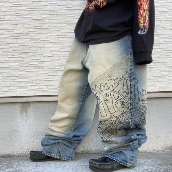 限定品好評 アカデミクス ワイド デニム バギーパンツ 刺繍 b系 hip hop xNZJX-m76588763904 特価正規店