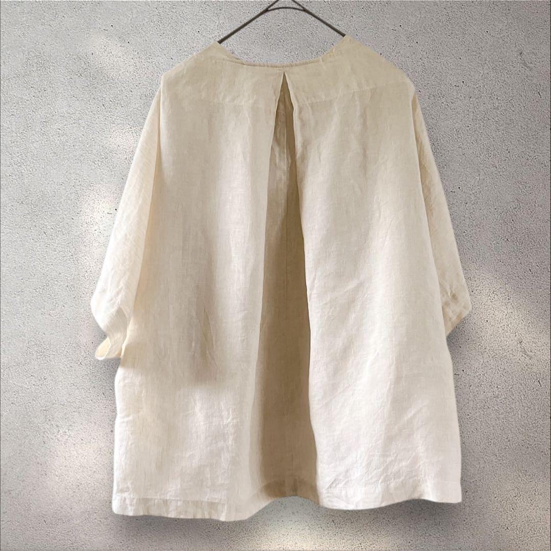 GASA リネン100% フリルブラウス フリーサイズ ゆったり 半袖 GASA リネン100% フリルブラウス フリーサイズ ゆったり 半袖