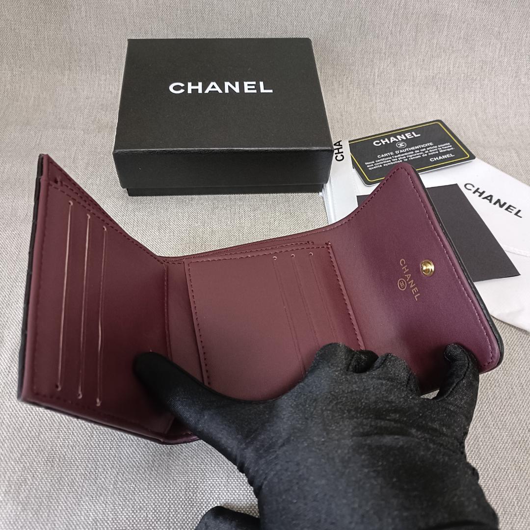 CHANEL ブラック 三つ折り財布　箱無し 大人気♡【CHANEL】3つ折り ミニ財布 ソーブラック ギフト