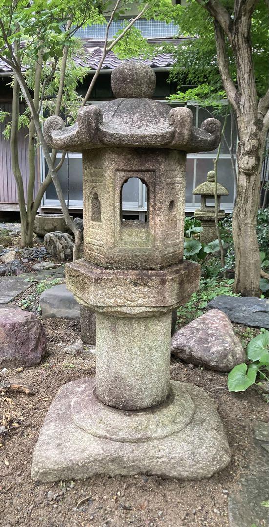 鳥丸型石燈籠 全高130cm 北木島石 六角石灯篭 石灯篭やや傷や汚れあり