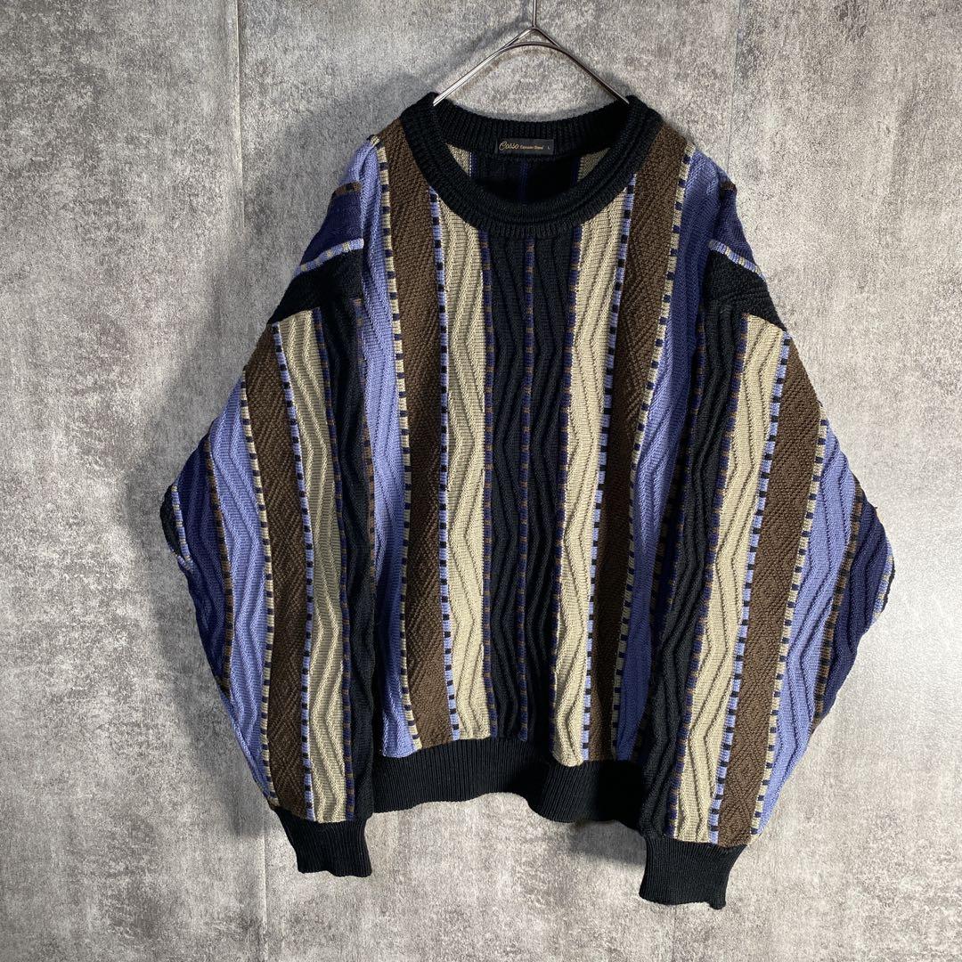 90s風 立体編み 3Dニット ニットセーター Lサイズ レトロL VINTAGE