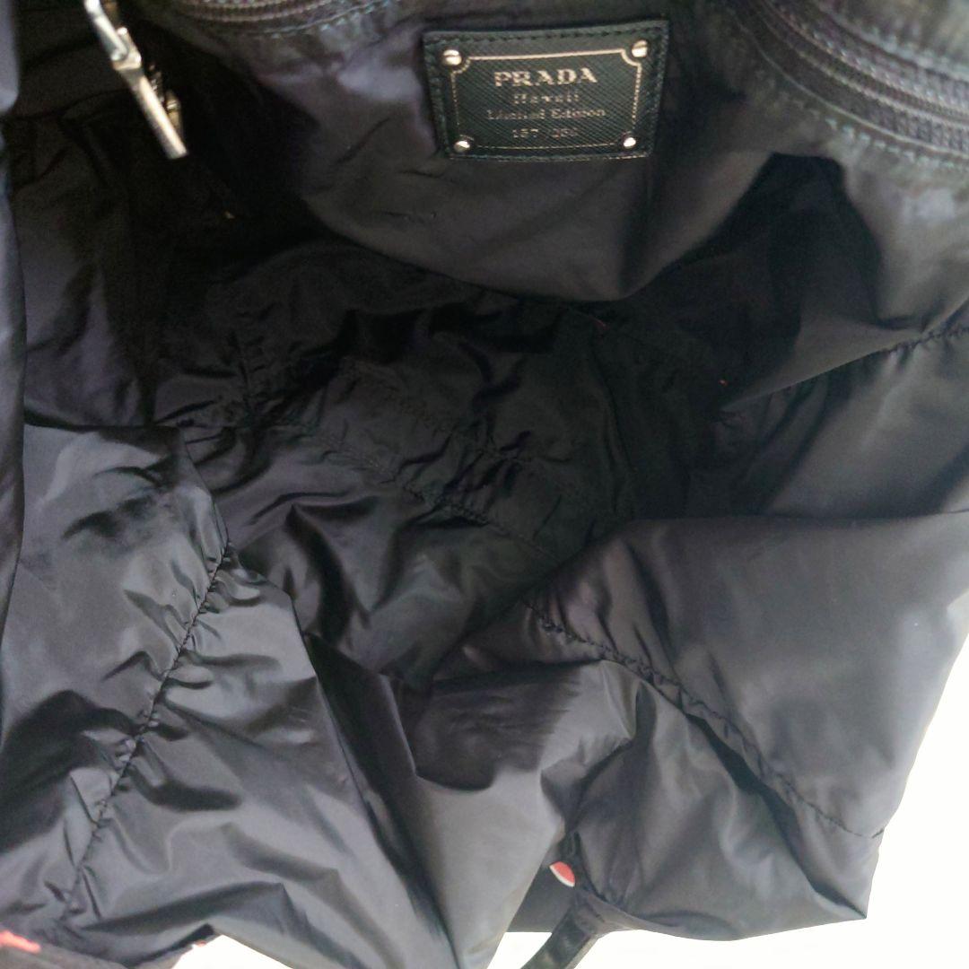 ハワイ限定 250個 PRADA リボン 総柄 トートバッグ 3角プレート