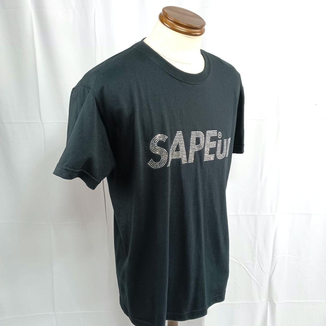 美品　サプール　半袖Tシャツ　黒　ビジュー　ロゴ　XLサイズ