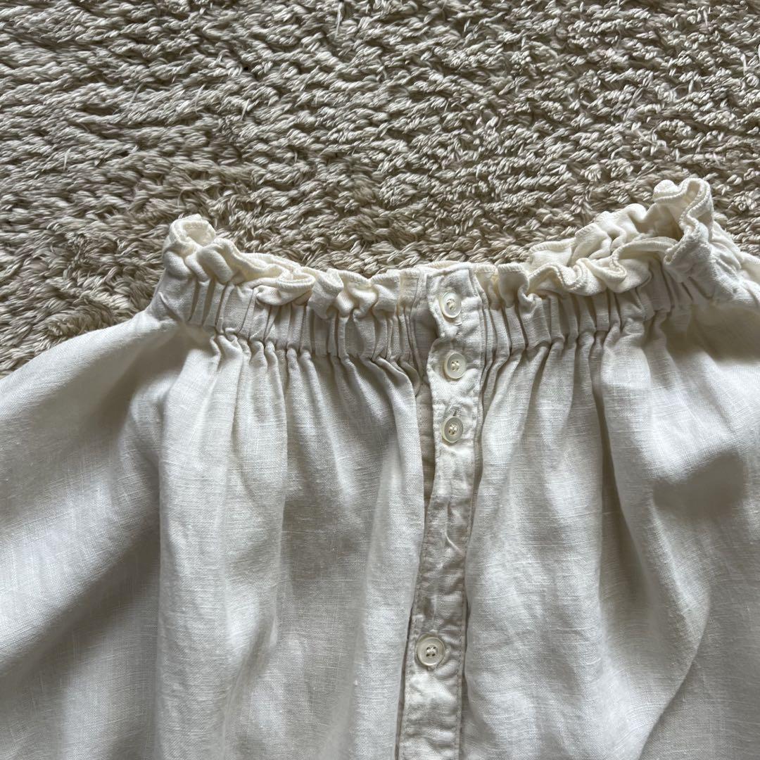 Nest robe ネストローブ フリルネック ワンピース 白 リネン 麻