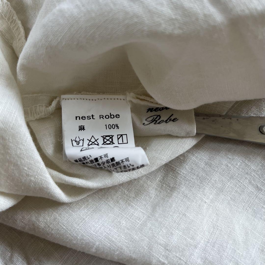 Nest robe ネストローブ フリルネック ワンピース 白 リネン 麻