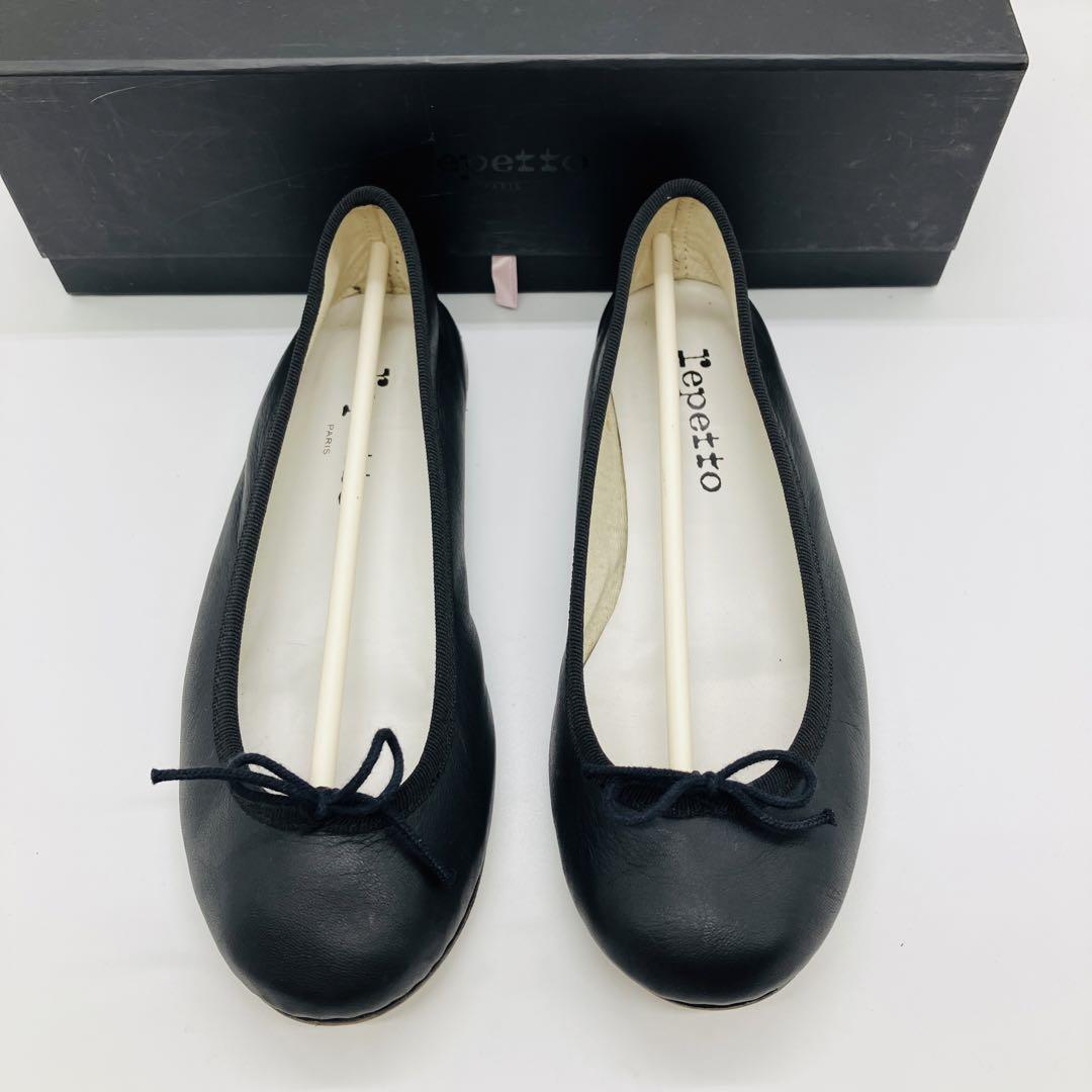 箱付き✨良品✨レペット バレエシューズ フラットパンプス　リボン レザー 黒