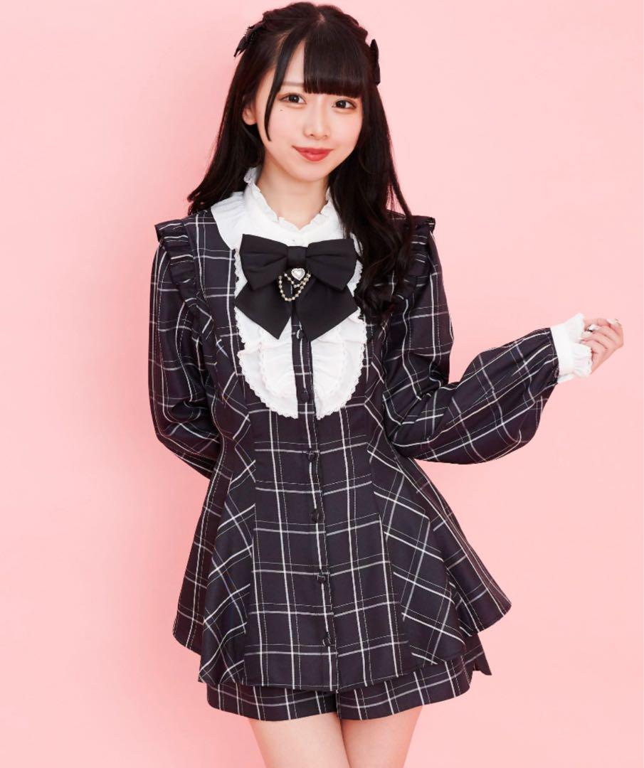 Secret Honey アクセサリーリボン長袖セットアップ ブラックミックス