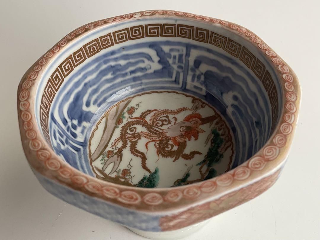 骨董　アンティーク　古伊万里　色絵　金彩　鳳凰文様　宝尽　盃洗　猫の餌入れ 骨董 アンティーク 古伊万里 色絵 金彩 鳳凰文様 宝尽 盃洗 猫の